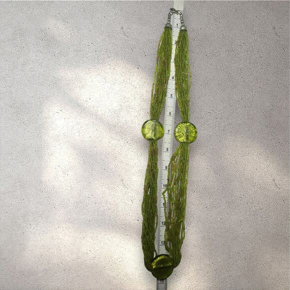 Green Seed Beaded Multi-strand with Vintage Necklace - Picture 4 of 5